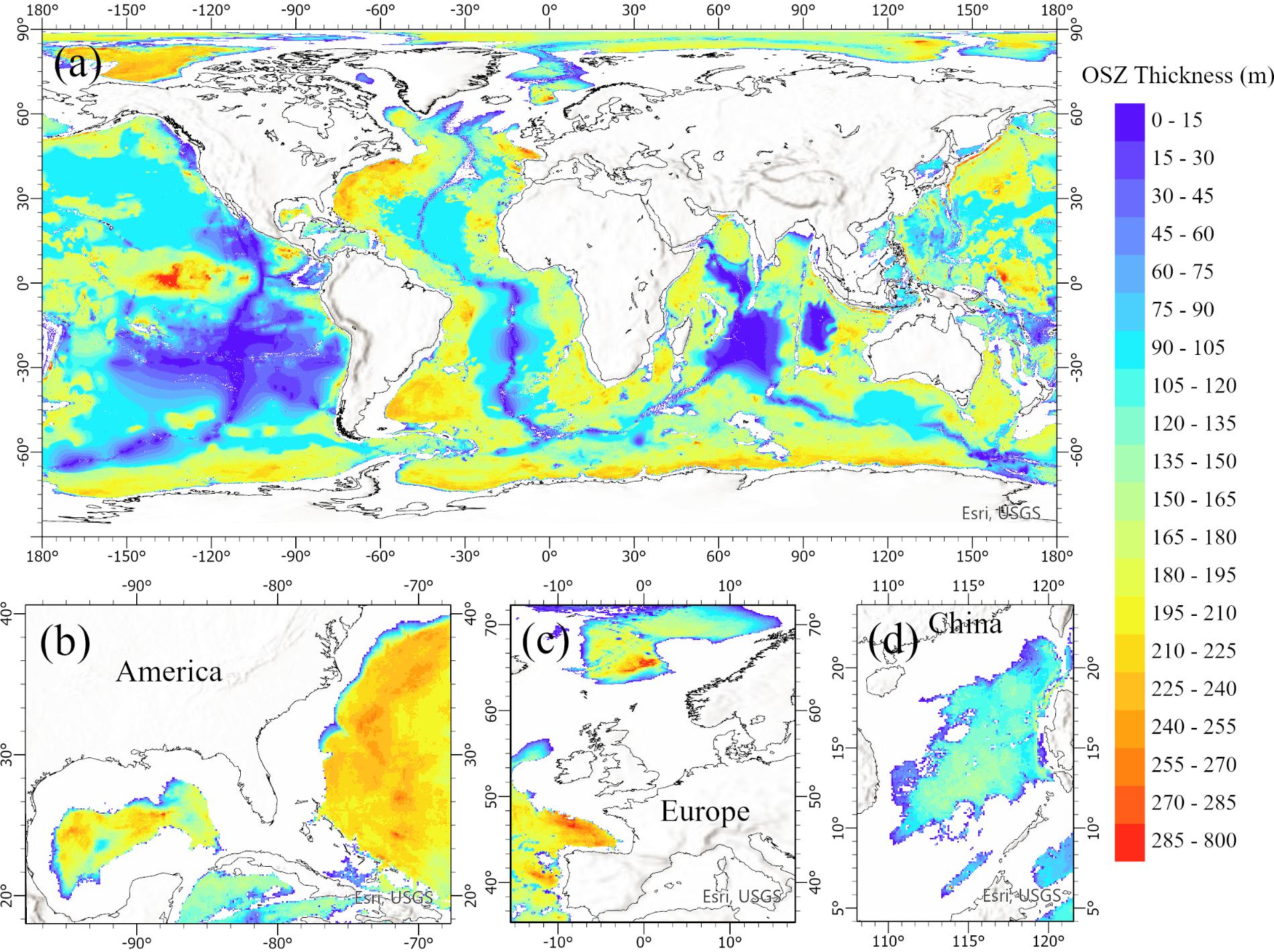图2 海洋沉积物中二氧化碳最佳储存区厚度分布图